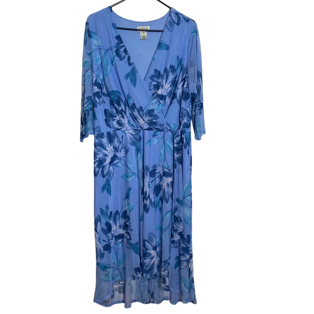 This lovely Plus Size 18W Blue Floral Faux Wrap Dress
